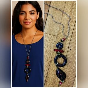 📿Artisan-Style Pendant Necklace | Deep Wine & Gold, Statement Jewelry